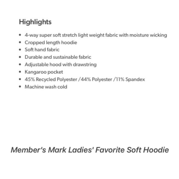 Members Mark Womens Size S Charcoal Grey Favorite Soft Pullover‎ Hoodie NWT - Picture 3 of 6